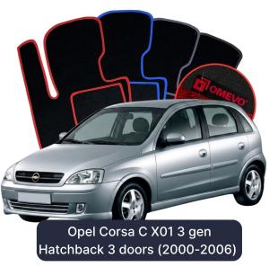 OMEVO Velour Car Mats for Opel Corsa C X01 3 gen Hatchback 3 doors (2000-2006)