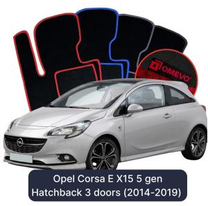 OMEVO Velour Car Mats for Opel Corsa E X15 5 gen Hatchback 3 doors (2014-2019)
