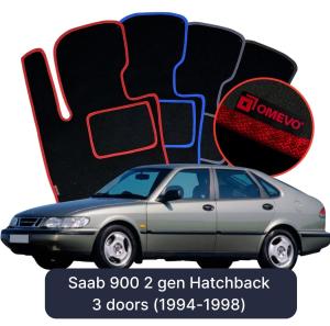 OMEVO Velour Car Mats for Saab 900 2 gen Hatchback 3 doors (1994-1998)