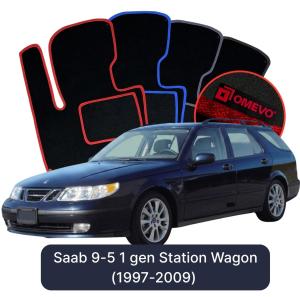 OMEVO Velour Car Mats for Saab 45055 1 gen Station Wagon (1997-2009)