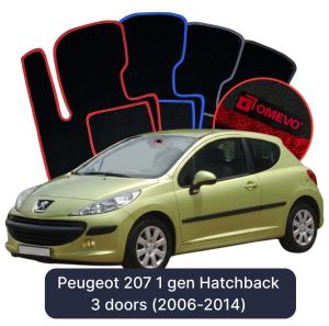 OMEVO Velour Car Mats for Peugeot 207 1 gen Hatchback 3-Door (2006-2014)