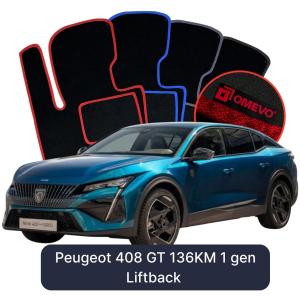 OMEVO Velour Car Mats for Peugeot 408 GT 136KM 1 gen Liftback (2022-2025)