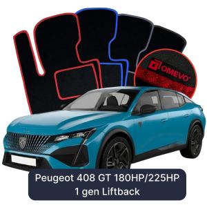 OMEVO Velour Car Mats for Peugeot 408 GT 180KM/225KM 1 gen Liftback (2022-2026)