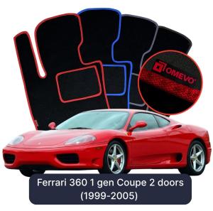 OMEVO Velour Car Mats for Ferrari 360 1 gen Coupe 2 doors (1999-2005)
