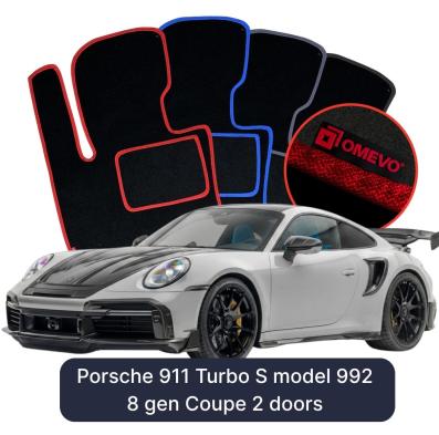 Velour car mats OMEVO for Porsche 911 Turbo S model 992 8 gen Coupe 2-door (2019–2025)