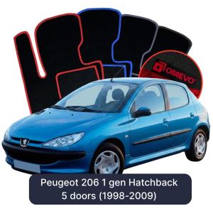 OMEVO Velour Car Mats for Peugeot 206 1 gen Hatchback 5 doors (1998-2009)