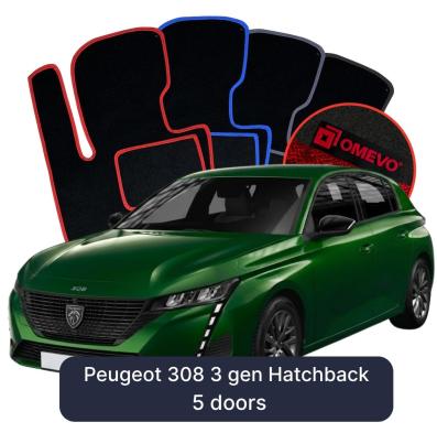 Velour car mats OMEVO for Peugeot 308 3 gen Hatchback 5 doors (2021-2025)