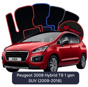 OMEVO Velour Car Mats for Peugeot 3008 Hybrid T8 1 gen SUV (2009-2016)