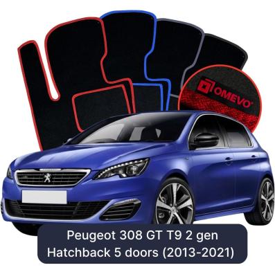 Velour car mats OMEVO for Peugeot 308 GT T9 2 gen Hatchback 5 doors (2013-2021)