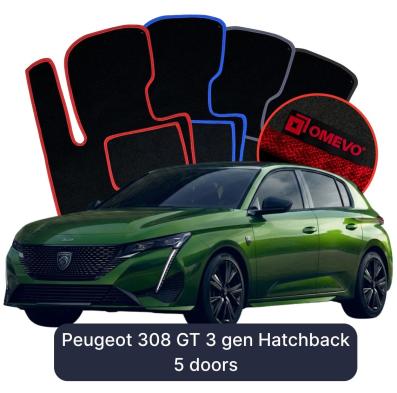 Velour car mats OMEVO for Peugeot 308 GT 3 gen Hatchback 5-door (2021–2025)