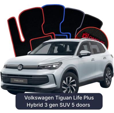 Velour car mats OMEVO for Volkswagen Tiguan Life Plus Hybrid 3 gen SUV 5 doors (2023-2026)