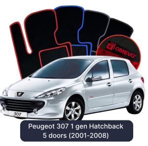 OMEVO Velour Car Mats for Peugeot 307 1 gen Hatchback 5 doors (2001-2008)