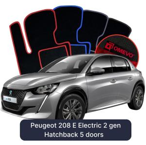 OMEVO Velour Car Mats for Peugeot 208 E Electric 2 gen Hatchback 5 doors (2019-2025)