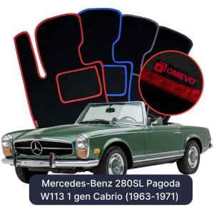OMEVO Velour Car Mats for Mercedes-Benz 280SL Pagoda W113 1 gen Cabrio (1963-1971)