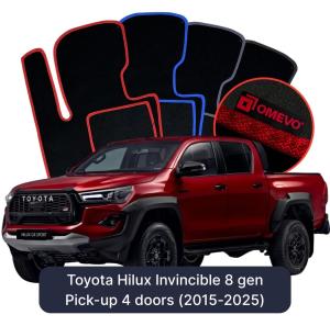 OMEVO Velour Car Mats for Toyota Hilux Invincible 8 gen Pick-up 4 doors (2015-2025)